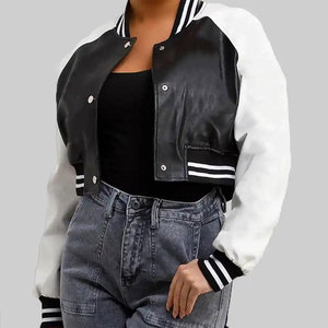 Veste de baseball personnalisée pour femmes OEM ODM, style streetwear tendance, manches longues, coupe courte, style décontracté, veste varsity d'hiver - Product Image 5
