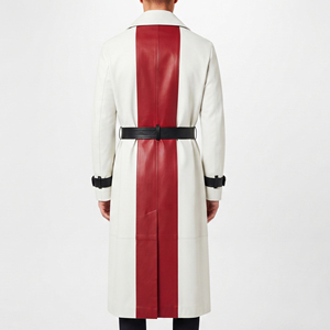 <b>Men's</b> Fashion Leather <b>Long</b> Coat <b>Men</b> Leather Waist Belt Leather Trench Coat <b>Mens</b> Button Double Breasted Leather Coat - Product Image 2