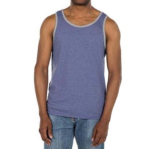 Débardeur en coton bleu uni pour homme, col rond, décontracté, tricoté, sans manches - Product Image 1