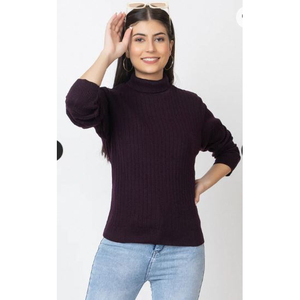 Pull col roulé côtelé pour femme, manches longues, couleur unie, décontracté, pour l'automne, 100 % acrylique, anti-boulochage, en promotion - Product Image 1