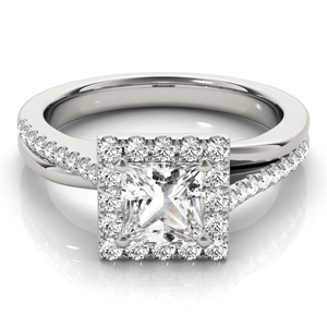 Princess Cut Lab Grown Diamond Square Halo Bridal <b>Ring</b> Set <b>Split</b> Shank 10K 14K 18K Gold 925 935 Silver - Product Image 2