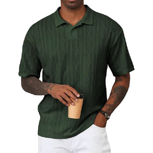 Camiseta Polo de Punto Trenzado para Hombre con Logotipo Personalizado al por Mayor, Camiseta Polo de Golf de Punto Texturizado de Manga Corta para Verano, Estilo Vintage Casual Holgado - Product Image 6