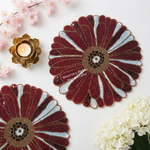 Handmade Floral Glass Beaded Placemat Red <b>White</b> Decorative Dining <b>Table</b> Mat OEM Wholesale Manufacturer Supplier - Product Image 3