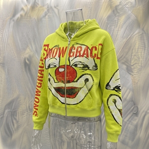 Sudadera con capucha y cremallera Snowgrace para hombre, con estampado de diamantes de imitación en toda la prenda, logo frontal de dibujos animados, ajuste oversize, estilo urbano, para otoño, 80% algodón - Product Image 4