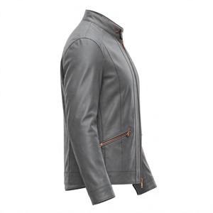 Veste Moto Casual en Cuir Véritable Noir pour Homme, Imperméable, Col Debout, Fermeture Éclair, Coupe Slim, Longueur Classique, Couleur Unie, Hiver - Product Image 4