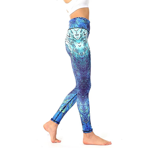 Leggings Largos de Cintura Alta para Mujer, Estampado Abstracto Azul, Tejido Elástico de Spandex y Poliéster, Estilo Deportivo, para Todas las Temporadas - Product Image 2