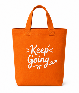 กระเป๋าผ้าแคนวาสสีส้ม AMANI พร้อมลายพิมพ์ "Keep Going" สายสะพายไหล่สไตล์มินิมอล - ของขวัญ - Product Image 1