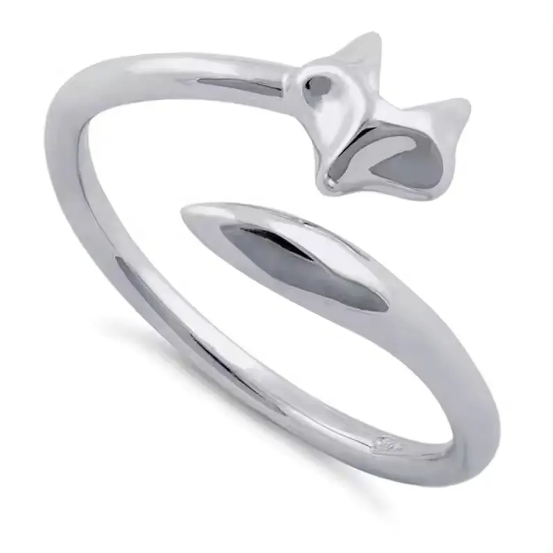 Envío gratis 925 plata esterlina gato zorro cara envoltura anillo lindo gato dedo anillo plata Rosa chapado en oro joyería a precio de fábrica