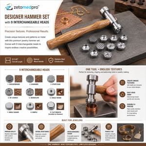 Juego de martillos de diseño con 9 cabezales intercambiables, mango de madera natural, herramienta para hacer joyas y conformar metal, 9-1/4 pulgadas, ZetomedPro - Product Image 4