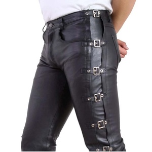Pantalon de moto pour homme PIHA SPORTS, en cuir véritable noir, imperméable, coupe-vent, pour course et tourisme, écologique, véritable cuir de motard - Product Image 1