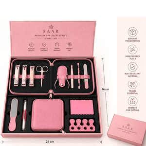 SAAR Premium 8-Piece Durable Manicure <b>Pedicure</b> Kit Stainless Steel <b>Tools</b> Portable Nail Care Set Customized Pink Gift Box - Product Image 1