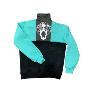 Sudadera Color Block Verde Azulado y Negro con Cierre de Cremallera, Sudadera Deportiva Holgada de Gran Tamaño para Hombre, Sudadera de Cuello Alto de Moda para Invierno - Product Image 2
