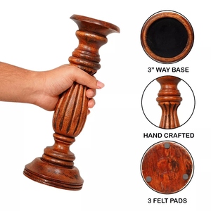 Contemporary design Wooden candle holder 3 <b>pc</b> set pillar candle <b>stand</b> walnut finish decorative candle holder for customizations - Product Image 4