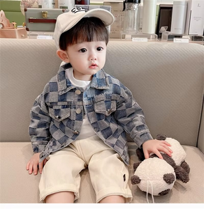 2026 Hot Sale Casual Style Plaid Denim Jeans Jacket for <b>Boys</b> Long Sleeve Kids Loose Coats Parkas Outerwear - Product Image 5