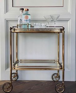 Luxury Iron <b>Serving</b> Cart with Gold Finish and Multi Level Glass Rolling Bar <b>Trolley</b> for Home Kitchen Dining Room Furniture Decor - Product Image 3