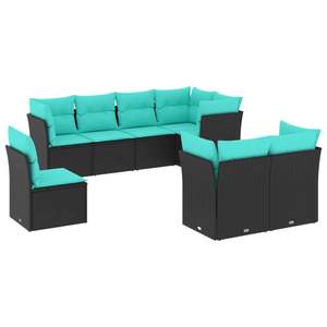 Black Garden <b>Sofa</b> Set With Cushions UV Resistant PE <b>Rattan</b> Outdoor Furniture Contemporary Design Waterproof Garden Use - Product Image 2
