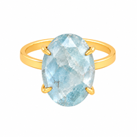 Bague en quartz aigue-marine, pierre de naissance |   Bague ajustable plaquée or avec pierre précieuse naturelle |   Cadeau de fabrication de bijoux faits à la main