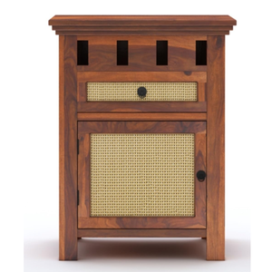 Mesa de Noche de Madera Hecha a Mano con Acabado Natural para Dormitorio o Sala de Estar, con 1 Cajón y Almacenamiento, Mueble Auxiliar de Madera para el Hogar - Product Image 6