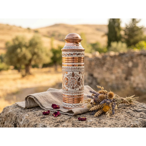 Botella de Cobre Puro Pintada a Mano con Acabado Pulido, Hecha a Mano en India, Beneficios para la Salud, Botella de Cobre para Beber Agua - Product Image 6