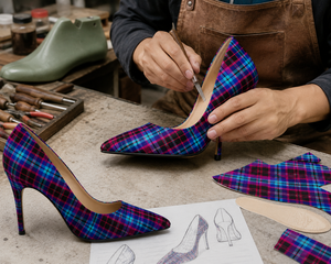 Chaussures à talons hauts en tartan pour femmes, escarpins à bout pointu, mode, OEM ODM, chaussures de mariage et de soirée, vente en gros - Product Image 5