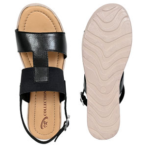 Stylish <b>Women's</b> Elegant <b>Black</b> Leather Platform <b>Wedge</b> Sandals Lightweight Cushioning Anti-Slip Daily Wear Spring - Product Image 5