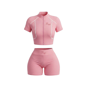 Custom Logo Women's 2-Piece Activewear Set Sleeveless Strapless Top <b>High</b> Waist Shorts Cropped Design Summer Fitness - Product Image 2