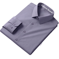 Kemeja Pria Kasual Bergaris Kerah Tegak Kancing Depan Lengan Panjang Katun/Poliester Twill Cetak Digital Anti Kusut Custom Musim Semi