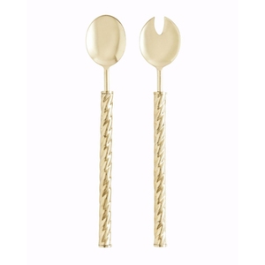 Juego de 2 utensilios para servir ensalada de acero inoxidable premium con diseño de hoja de palma chapada en oro, cuchara y tenedor con acabado en latón. - Product Image 3