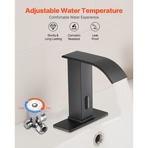 Rubinetto Automatico per Lavabo Bagno con Sensore di Movimento, Design a Cascata, Copertura Foro, Miscelatore a Batteria - Product Image 4
