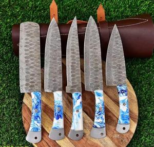 Handmade High Quality 5-Piece Damascus Steel Chef <b>Knife</b> <b>Set</b> <b>Sharp</b> Serrated Edge Customized Handle Eco-Friendly Multi-Purpose - Product Image 4