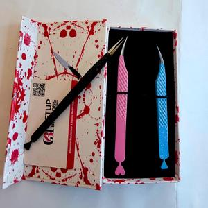 Custom Dolphin Eyelash Tweezers <b>Pink</b>/Blue Heart Cutout Plasma Plated Stainless Steel Smooth Tip 10mm 90 Degree Precision <b>Tools</b> - Product Image 3