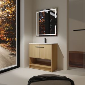 Mobile Bagno Freestanding da 36 Pollici con 2 Ante a Chiusura Ammortizzata, Lavabo in Ceramica e Mobile in Compensato - Mobili Bagno - Product Image 1