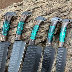 5 ชิ้นด้ามไม้ร้อนขายชุดมีดเชฟอุปกรณ์เสริมดามัสกัสเหล็กมีดเชฟมืออาชีพชุดมีดครัว - Product Image 2