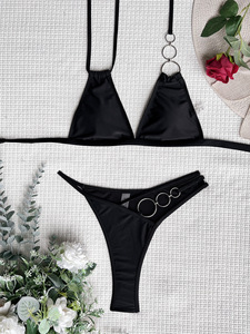 Traje de Baño de Dos Piezas con Cuello Halter para Mujer, Diseño Personalizado de Fábrica con Logotipo Impreso en Anillo Metálico, Venta al Por Mayor - Product Image 5
