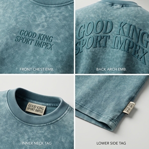 T-shirt surdimensionné personnalisé délavé à l'acide pour homme, épais, vintage, à épaules tombantes, brodé, col rond côtelé, style streetwear - Product Image 4