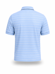 Chemise boutonnée à manches courtes pour homme, bleu marine uni, tricotée en polyester/coton, respirante, style décontracté, logo personnalisé brodé - Product Image 3
