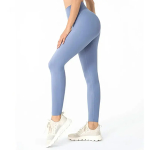 Leggings de Yoga de Cintura Alta, Color Verde Sólido, Largos, Sin Costuras, Cintura Elástica, Pantalones Deportivos para Mujer, Logotipo en la Pierna Derecha - Product Image 4