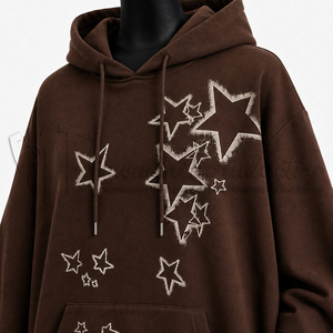 Sudadera con Capucha Oversize para Mujer con Bordado de Estrella, Estilo Casual Urbano, de Algodón Tejido Marrón, Estilo Otoñal - Product Image 6