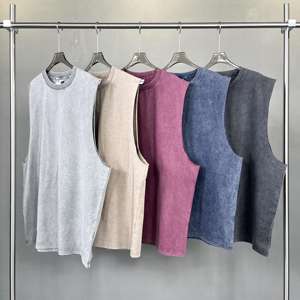 เสื้อกล้ามทรงเข้ารูปพิมพ์ลายกราฟิกแบบย้อมสีเอซิดสั่งทำพิเศษ เสื้อกั๊กออกกำลังกายทรงโอเวอร์ไซส์แบบสั่งตัด เสื้อยืดแขนกุดสไตล์วินเทจสตรีทแวร์สุดฮิตสำหรับผู้ชาย - Product Image 4