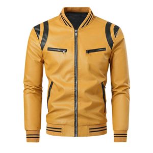 Men's Black PU Leather <b>Jacket</b> With Yellow Color Blocked Design Full Sleeve All Seasons Style Leather <b>Jacket</b> Seasons Style <b>Biker</b> - Product Image 3