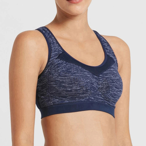 Latest Design Women's Navy <b>Blue</b> Sports <b>Bra</b> Scoop Neck Racerback Medium Support Breathable Fitness Active Wear - Product Image 4