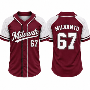 Camisetas de Béisbol Personalizadas Color Borgoña, 100% Poliéster, 180 GSM, Premium, para Hombre, Sublimación, Número Personalizado, Uniforme de Béisbol Transpirable - Product Image 1