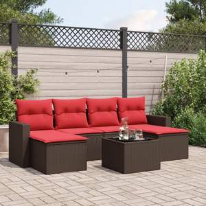 Juego de sofás de patio de ratán sintético marrón de 7 piezas con cojines, elegantes muebles de exterior - Product Image 1