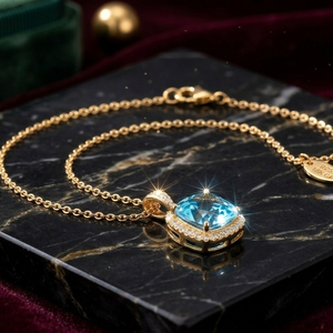 Collar con Colgante de Topacio Azul Hidro CZ de 10 mm, Plata de Ley 925, Chapado en Oro de 18K, Joyería para Mujer - Product Image 2