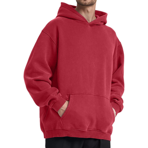 เสื้อฮู้ดสีแดงสำหรับผู้ชาย ทรงโอเวอร์ไซส์ ผ้าฝ้าย 100% เฟรนช์เทอร์รี่ ดีไซน์กระเป๋าแบบลำลอง เหมาะสำหรับใส่ในฤดูใบไม้ร่วง - Product Image 1
