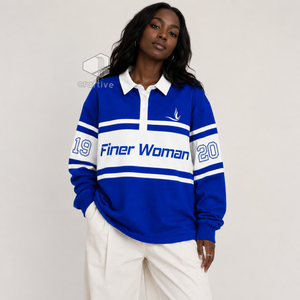 เสื้อรักบี้ลายทางสำหรับผู้หญิง Zeta Phi Beta Sorority แขนยาว คอปกโปโล สีตัดต่อ ปักลายกราฟิก - Product Image 6