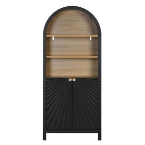 Libreria a 5 ripiani in stile Mid-Century Modern con anta, alta 61 pollici, armadietti ad arco, libreria nera con spazio contenitivo - Product Image 2