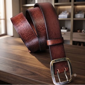 Ceinture unisexe vintage carrée en cuir de vachette véritable imperméable avec boucle en acier à anneau en D, largeur 3,8 cm, longueur 138 cm, BS - Product Image 4
