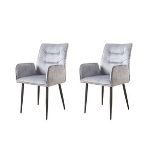 Set di sedie da pranzo moderne in 2 pezzi, sedili imbottiti in morbido velluto con struttura in ferro, colore grigio chiaro senape - Product Image 2