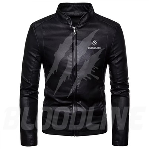 Bloodline Men's Burgundy PU <b>Leather</b> Moto <b>Jacket</b> Stand Collar Zipper Closure Slim Fit Autumn Wear - Product Image 3